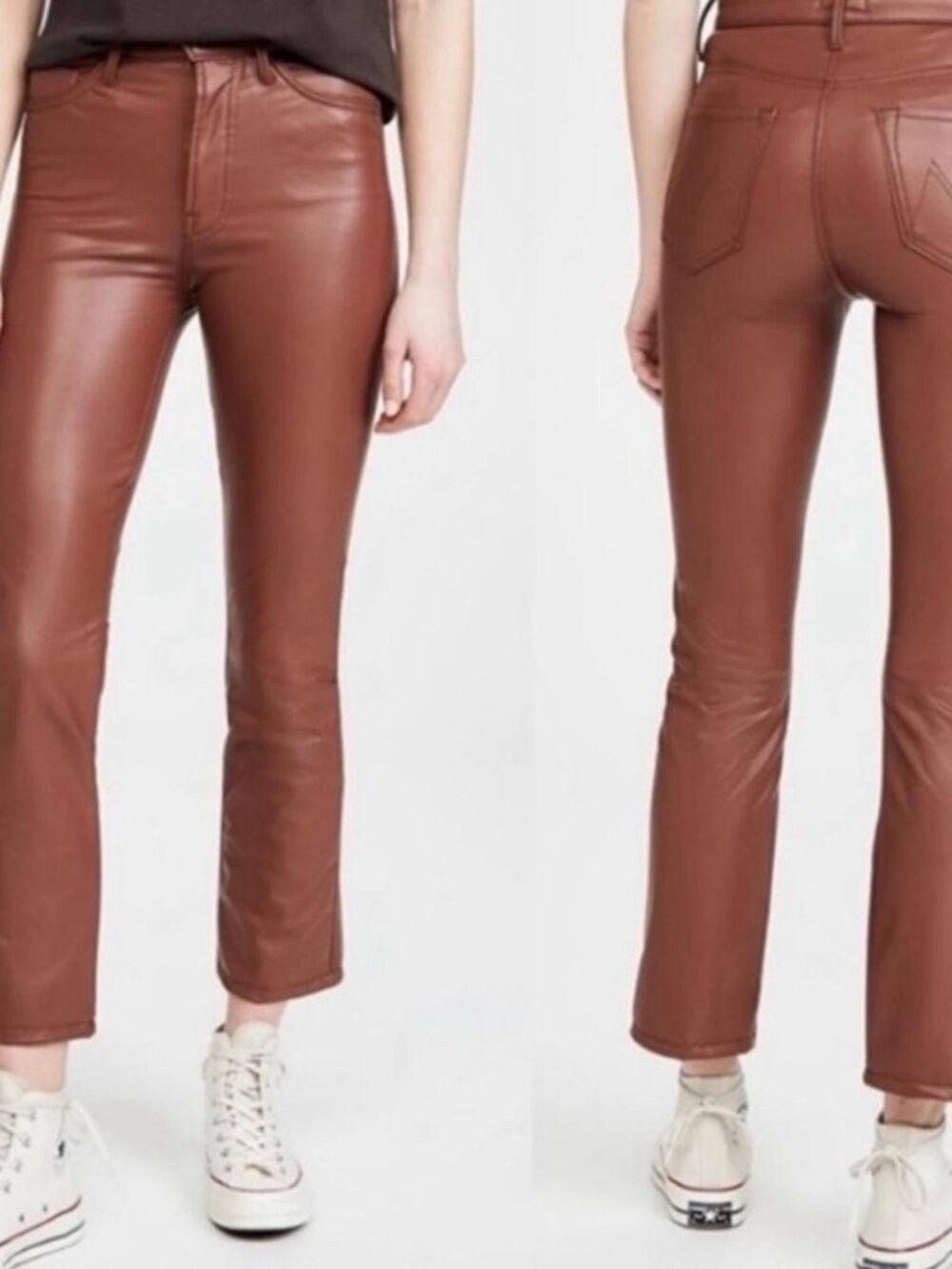 Mother The Insider brown leather Ankle Pants In Tortoise Shell Faux Show size 23